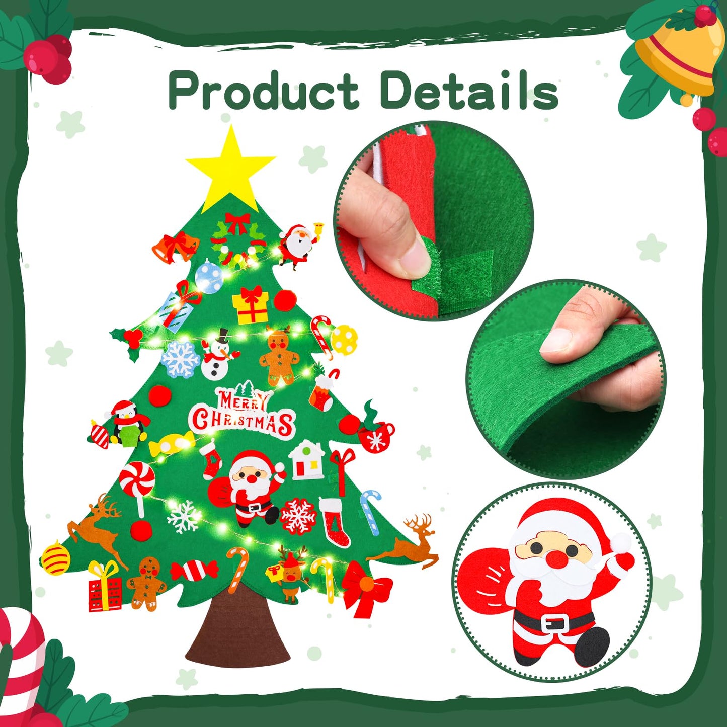 DIY Felt Christmas Tree Set 3.2Ft with 41 Ornaments for Kids Toddlers Home Wall Hanging Felt Christmas Craft Kits Xmas Decoration Party Supplies