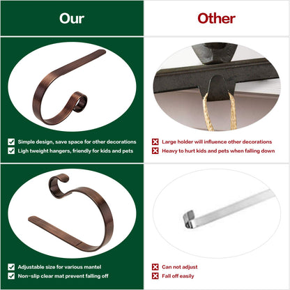 Christmas Stocking Holders for Mantle Set 4,Lightweight Stocking Holder No-Slip Stocking Hangers for Mantel Fireplace,Adjustable Mantel Stocking Hooks