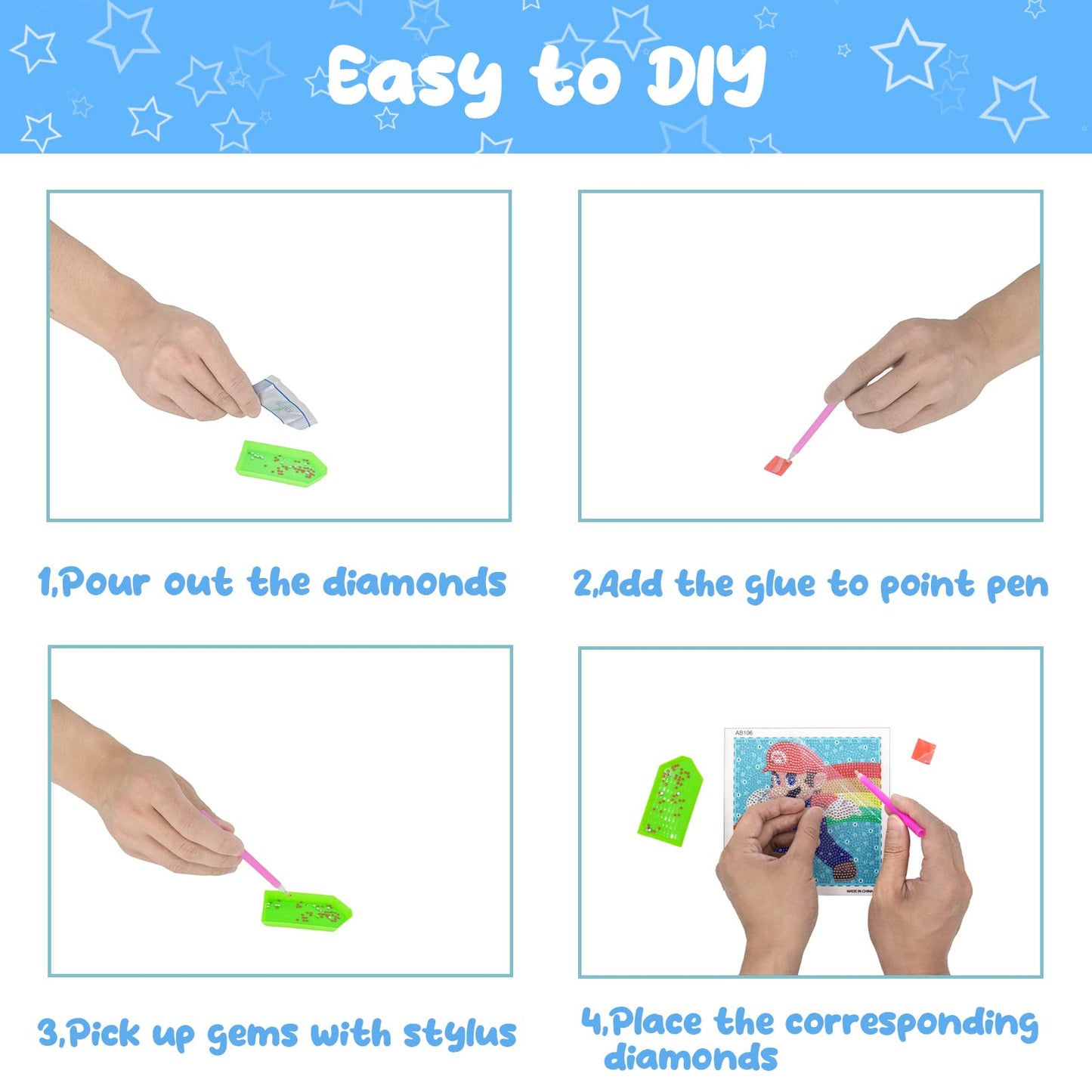 Diamond Art Kits for Kids - 4 Pack Diamond Art Painting Kits for Kid - Arts and Crafts for Kids Ages 8-12 - 5D Diamond Art Paint by Number Dots - GEM Art for 5 6 7 9 10 Year Old Girls Boys Gifts