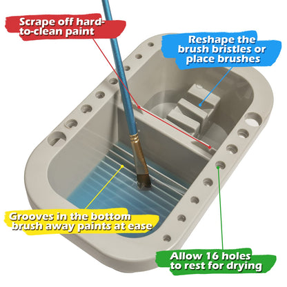 Paint Brush Cleaner, Paint Brush Holder and Organizers with Palette for Acrylic, Watercolor, and Water-Based Paints (Grey)