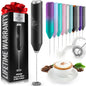 Kitchen Powerful Milk Frother Wand - Mini Handheld Stainless Steel - Battery Operated Drink Mixer for Coffee, Lattes, Cappuccino, Matcha - FrothMate Gift - Black & Organizer Storage Tote Bag
