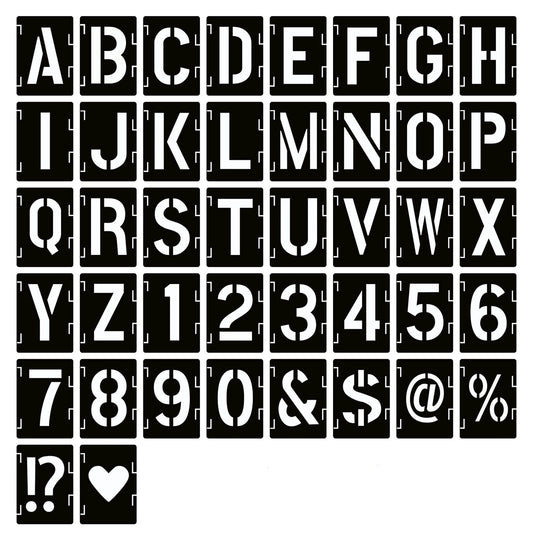 3 Inch Letter Stencils Symbol Numbers Craft Stencils, 42 Pcs Reusable Alphabet Templates Interlocking Stencil Kit for Painting on Wood, Wall, Fabric, Rock, Sign, DIY Art Projects