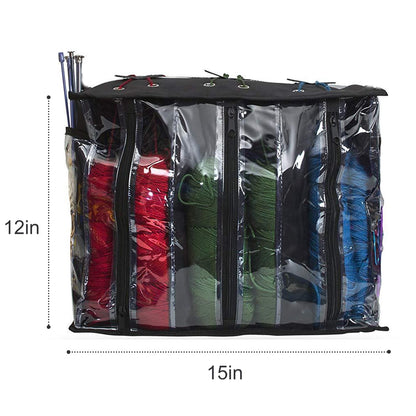 Knitting Organizer Portable Knitting Yarn Storage Bag With Multiple Pockets, Individual Compartments, Carrying Shoulder Strap - Clear Plastic Tote Bag For Needles, Crochets & Threads