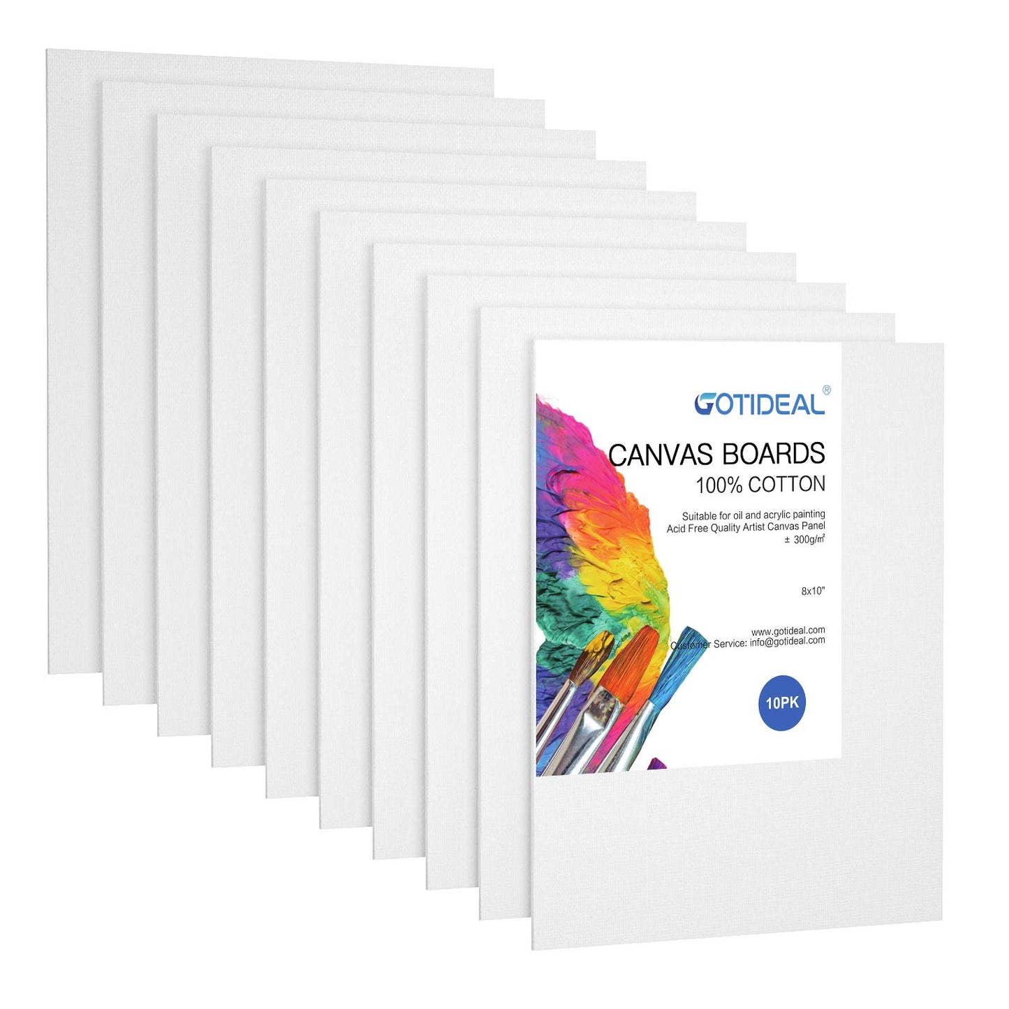 Canvas Boards, 8x10 inch Set of 10,Gesso Primed White Blank Canvases for Painting - 100% Cotton Art Supplies Canvas Panel for Acrylic Paint, Pouring, Oil Paint, Watercolor, Gouache