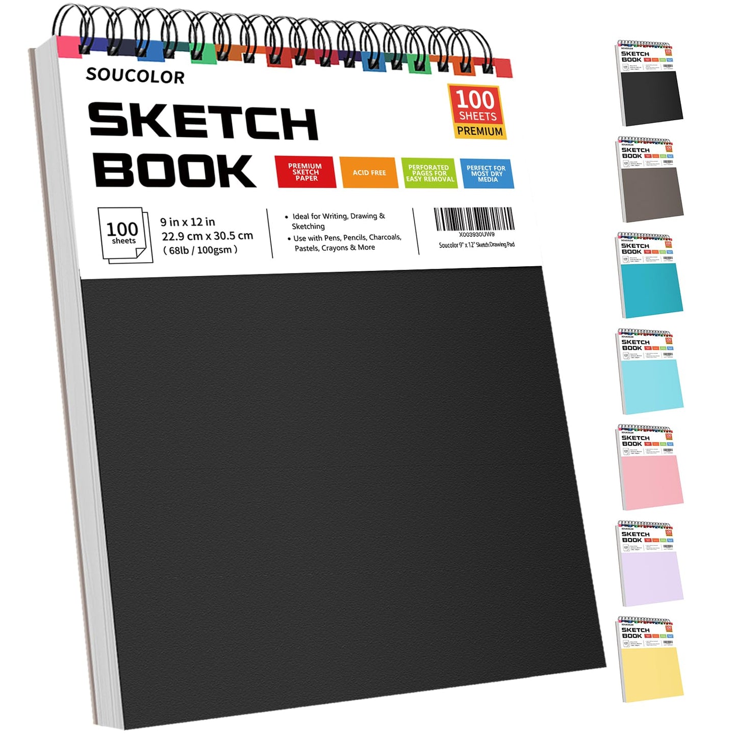 9" x 12" Sketch Book, 1-Pack 100 Sheets Spiral Bound Art Sketchbook, (68lb/100gsm) Acid Free Artist Drawing Book Paper Painting Drawing Writing Sketching Pad for Kids Adult Teens Girls Boys