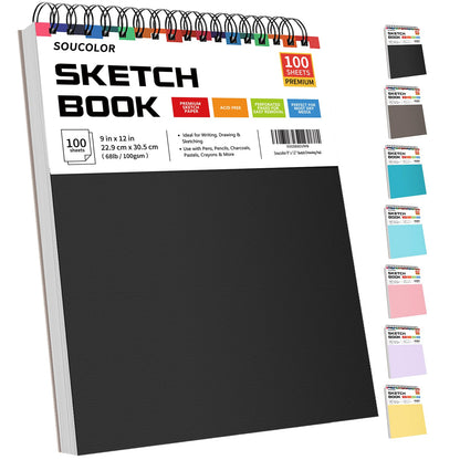 9" x 12" Sketch Book, 1-Pack 100 Sheets Spiral Bound Art Sketchbook, (68lb/100gsm) Acid Free Artist Drawing Book Paper Painting Drawing Writing Sketching Pad for Kids Adult Teens Girls Boys