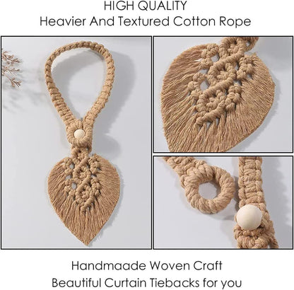 2Pack Curtain Tiebacks Handmade Holdbacks - Farmhouse Curtain Tie Back Holder by Hand-Woven Cotton Rope, Bohemian Home Decor Drapery Holdback