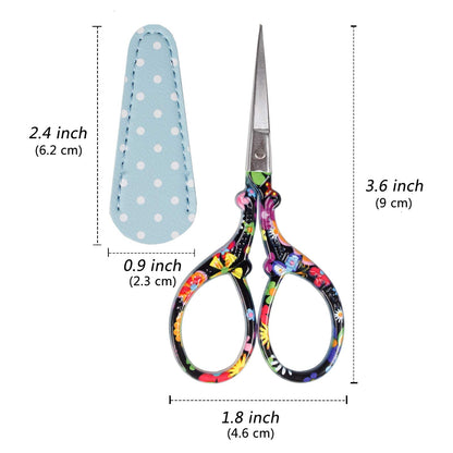 Sewing scissors sharp scissors Embroidery Scissors Crafting Threading Scissors with Leather Scissors Cover for Needlework Craft Art Work Manual Sewing Handicraft DIY Tool Black Flower