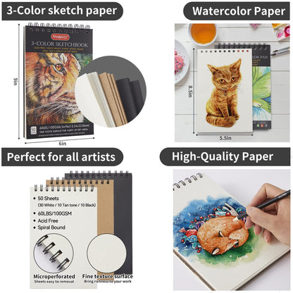 80 Pack Drawing Set Sketching Kit, Pro Art Supplies with 3-Color Sketchbook, Watercolor Pad, Colored, Graphite, Charcoal, Metallic Pencil, for Artist Adults Kids Beginner