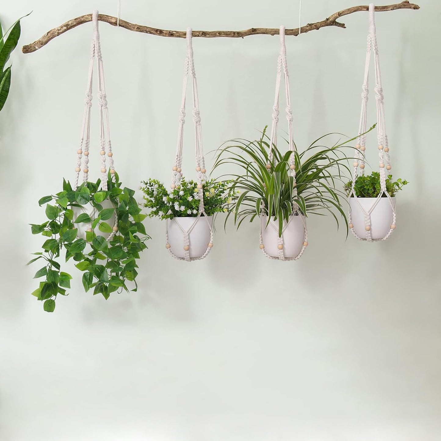 Handmade Macrame Plant Hanger, Perfect Plant Hanger Indoor for a Trendy Boho Home Decor, Ideal Hanging Plant Holder for All Your Favorite Greenery(Set of 2, 35 Inch, Ivory)