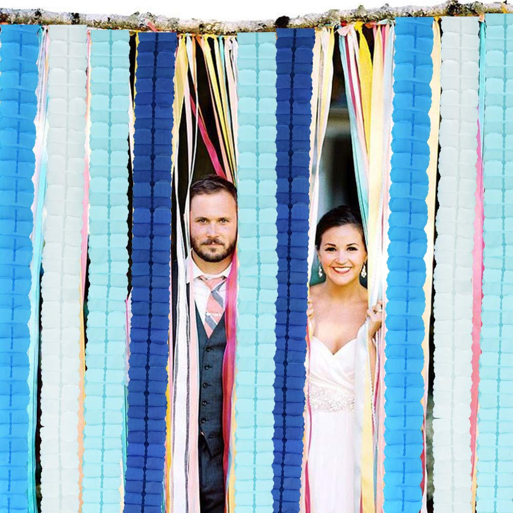 12PCS Four Leaf Clover Paper Garland 120ft Navy Blue Ocean Party Streamers Tissue Flower Reusable Hanging Banner for Wedding Baby Shower Home Party Backdrop Graduation Decoration