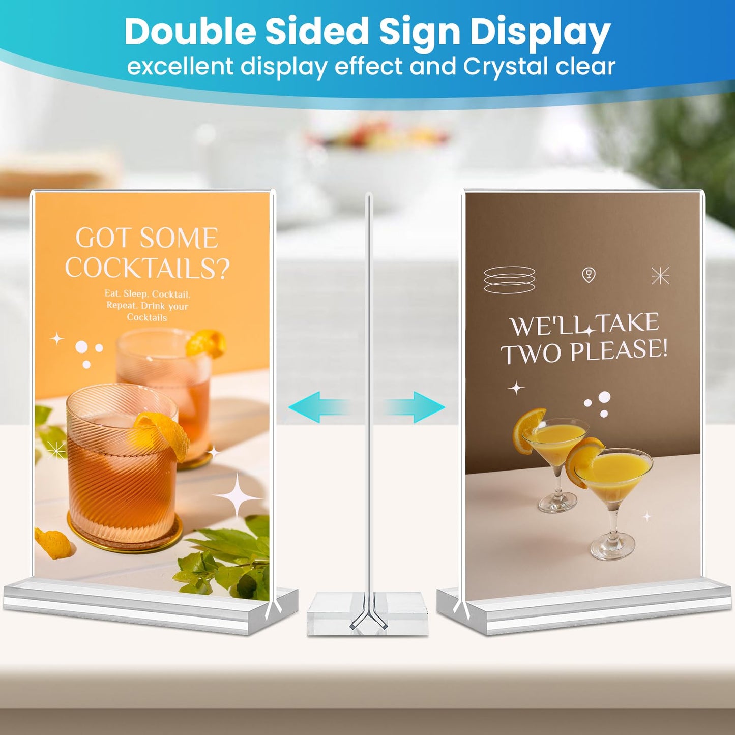 Acrylic Sign Holder 4x6, 15 Pack Clear Double Sided Menu Vertical Display Stand, Desktop Paper Holder Suitable for Restaurants, Office, Store, Show Fair