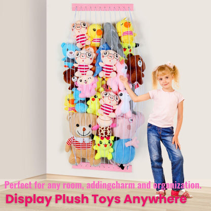 Stuffed Animal Storage Wooden Soft Toy Storage for Kids Room，Wall Mount Door Hanging Stuffed Animal Toy Organizer Shelf for Nursery Play Room Pink -Patent