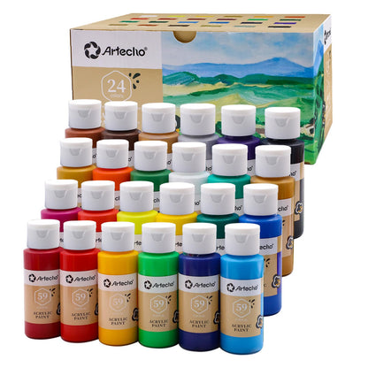 Acrylic Paint Set - 24 Colors, 2oz/59ml, Art Craft Paint for Canvas, Rocks, Wood, Fabric and Ceramic, Non-Toxic, Suitable for Artists, Students, Beginners and Adults
