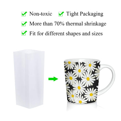 50 Pcs Sublimation Heat Shrink Sublimation Shrink Wraps Film Blanks Wrap Sleeves White Wrap Bags Tube, 5 Different Sizes, 9 x 14 Inch, 8 x 8 Inch, 7 x 11 Inch, 5 x 10 Inch, 4 x 3 Inch