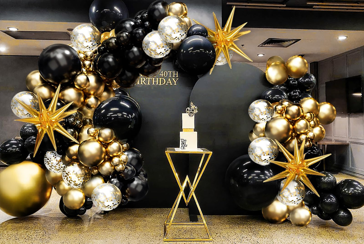 Black and Gold Balloons Garland Arch Kit, 5 10 12 18inch Black Gold Confetti Latex Balloons for 2024 Graduation New Year Anniversary Birthday Party Decorations