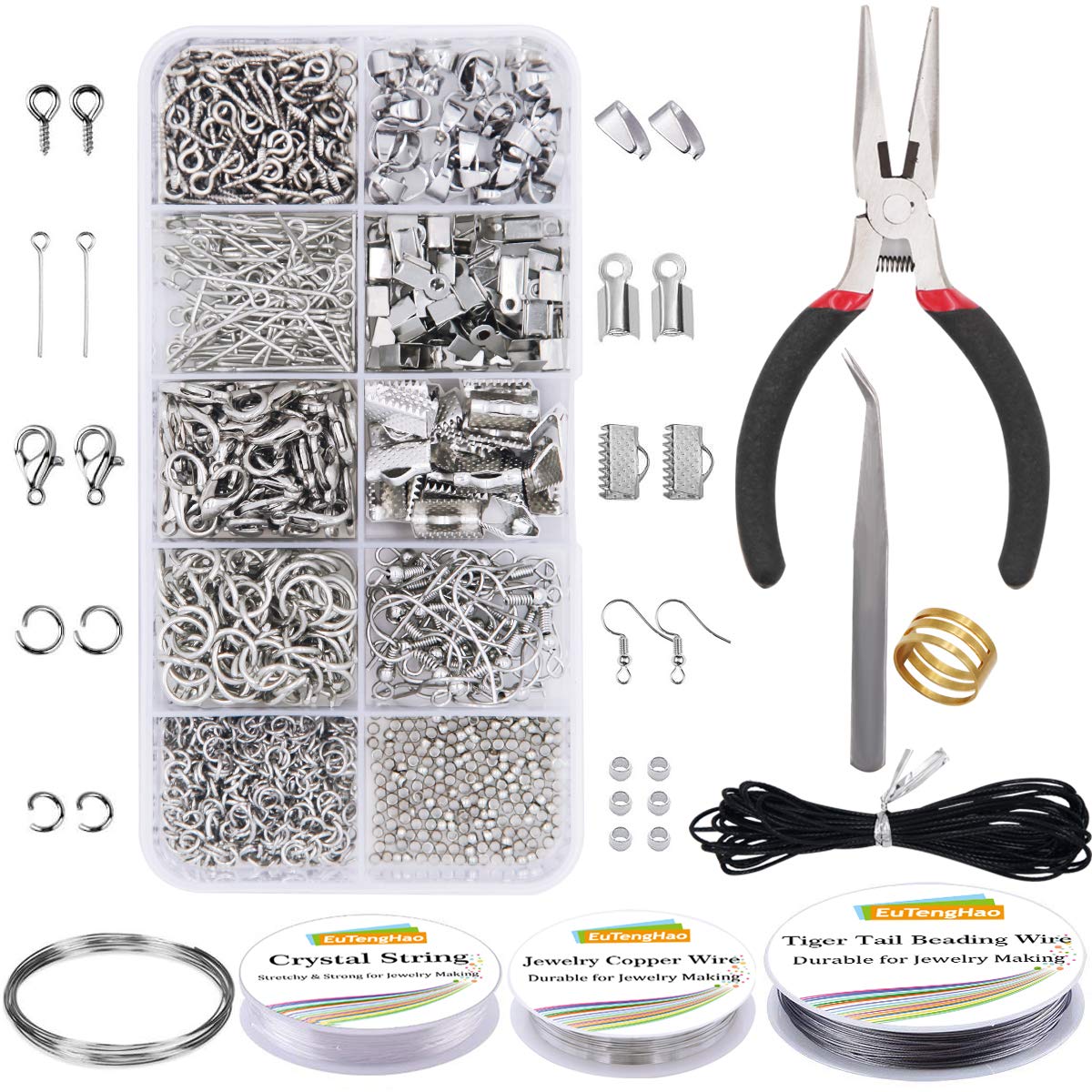 Jewelry Making Kit with Pliers, Wires, Jump Rings, Clasps, Cord and More for Jewelry DIY Crafts - Silver