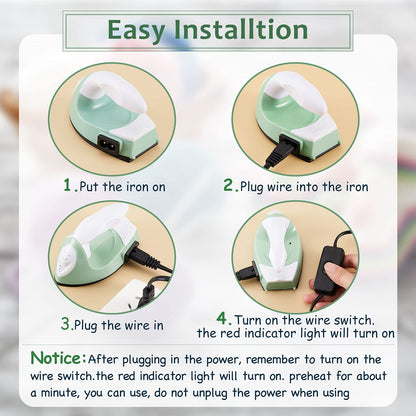 Mini Craft Iron Mini Heat Press Small Portable Tiny Iron with Charging Base Accessories for Fuse Beads Patch DIY Shoes T-Shirts Heat Transfer Vinyl Projects(Green)