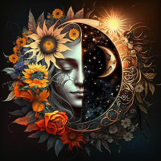 Cross Stitch Kit for Adults - Sun and Moon 11CT Preprinted Easy Pattern Needlepoint Kit