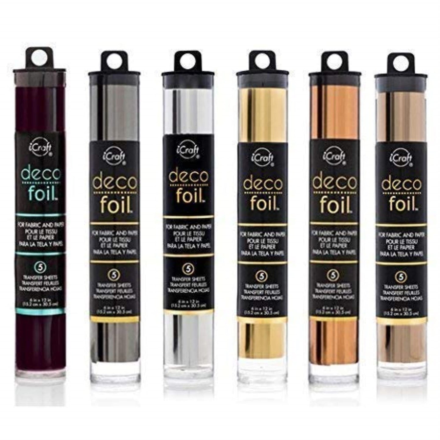 Foil - Transfer Sheets - Black, Pewter, Silver, Gold, Rose Gold, and Copper - Bundle of 6 "Metal" Colors