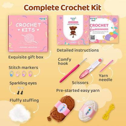 Crochet Kit for Beginners with 40% Extra Eco-Friendly Pre-Started Easy Yarn, Step-by-Step Video Tutorials for Adults and Kids (Highland Cattle)