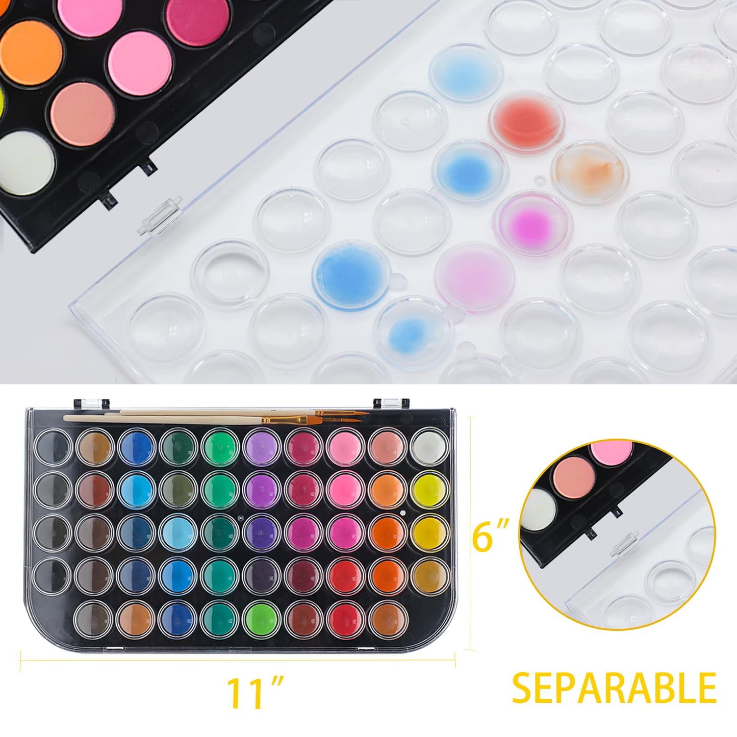 48 Colors Watercolor Cake Set with 3 Brushes, Washable, Travel Design, Perfect for Card Making, Illustrations, Painting, Calligraphy