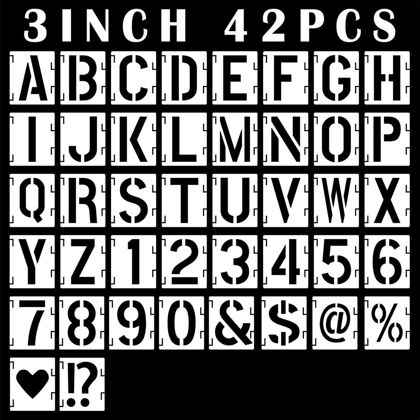 42Pcs Letter Stencils 3 inch, Symbol Numbers Craft Stencils, Reusable Alphabet Templates Interlocking Stencil Kit for Painting on Wood, Wall, Fabric, Rock, Chalkboard, Canvas, Sign, DIY Art Projects