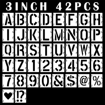 42Pcs Letter Stencils 3 inch, Symbol Numbers Craft Stencils, Reusable Alphabet Templates Interlocking Stencil Kit for Painting on Wood, Wall, Fabric, Rock, Chalkboard, Canvas, Sign, DIY Art Projects