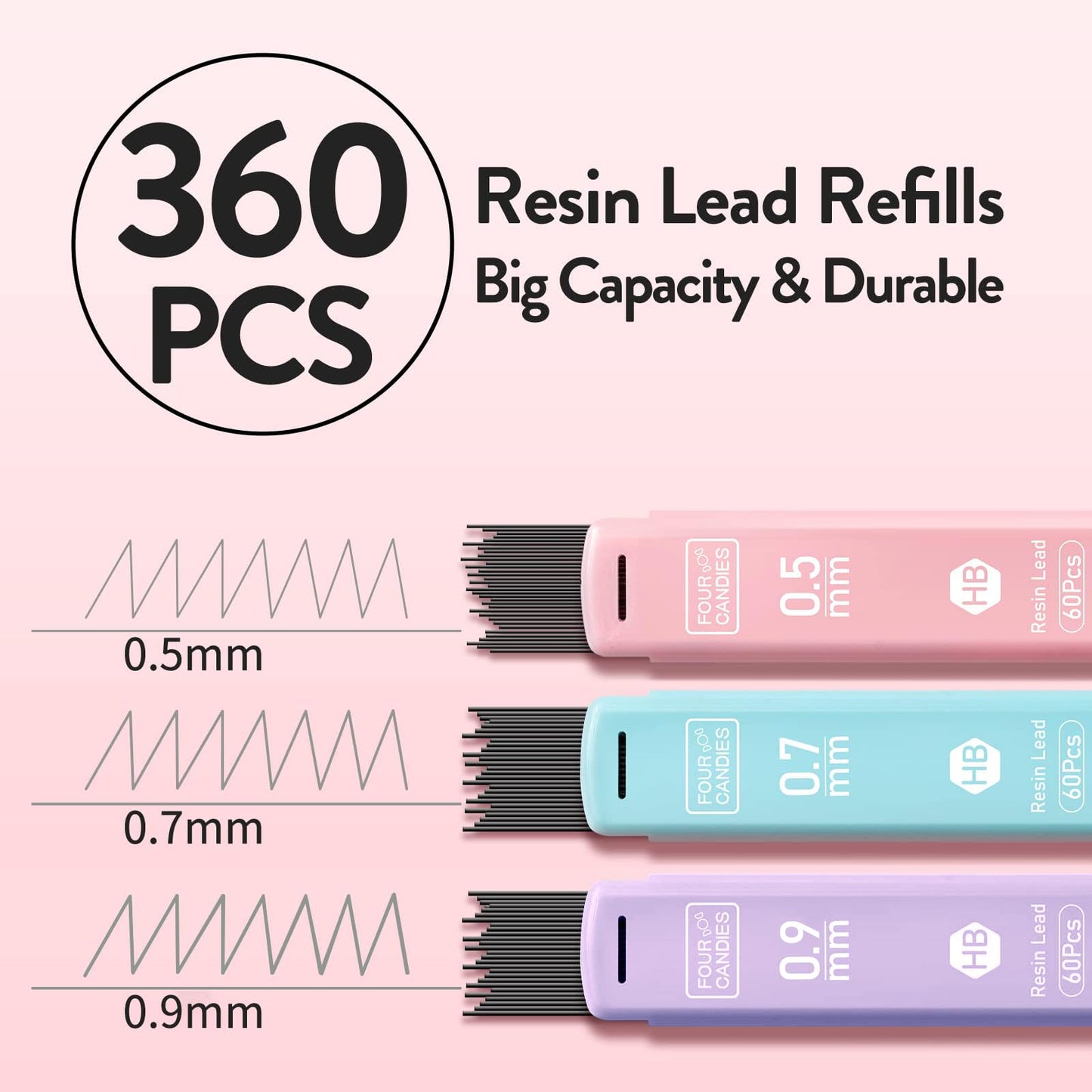 Cute Mechanical Pencil Set, 6PCS Pastel Mechanical Pencils 0.5 mm & 0.7mm & 0.9mm with 360PCS Leads, 3PCS Erasers and 9PCS Eraser Refills, Aesthetic Pencils for Girls Writing, Art Drawing