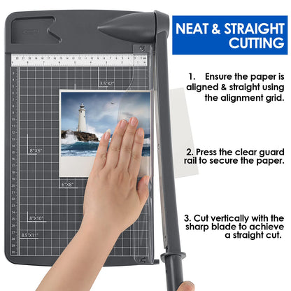 Paper Cutter 12" Cut Length Paper Trimmer, Guillotine Trimmer with 12 sheet Capacity Paper Cutting Board, Heavy Duty Guillotine Paper Cutters and Trimmers for Cardstock Paper Crafts Paper Slicer
