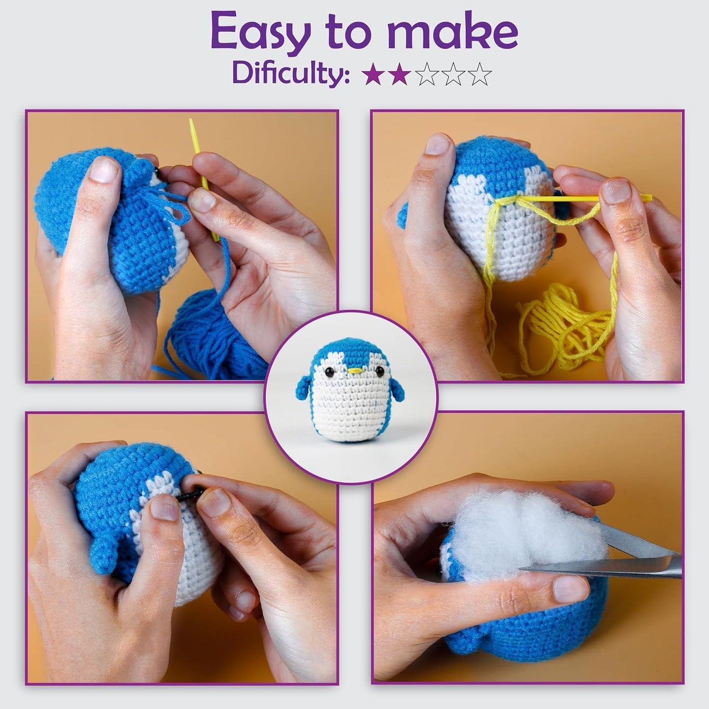 Learn to Crochet Kit for Beginners Kids and Adults, 4 Pattern Beginner Crochet Animal kit with Step-by-Step Video Tutorials (Forest Friends–Standard Size)