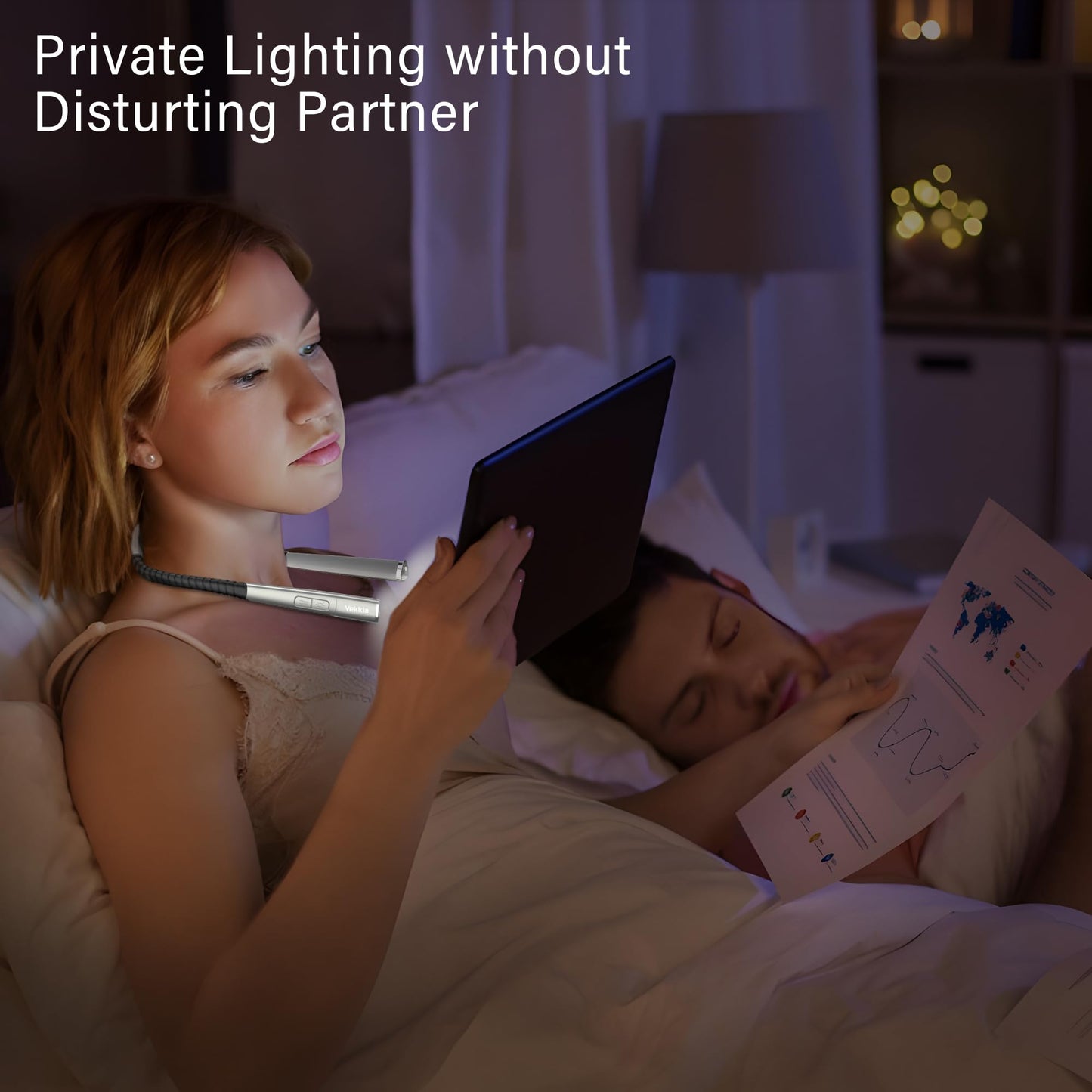 LED Neck Reading Light Rechargeable, Book Light for Reading in Bed, 3 Colors & 5 Brightness Adjustable, Long Lasting. Great for Knitting, Camping & Repairing