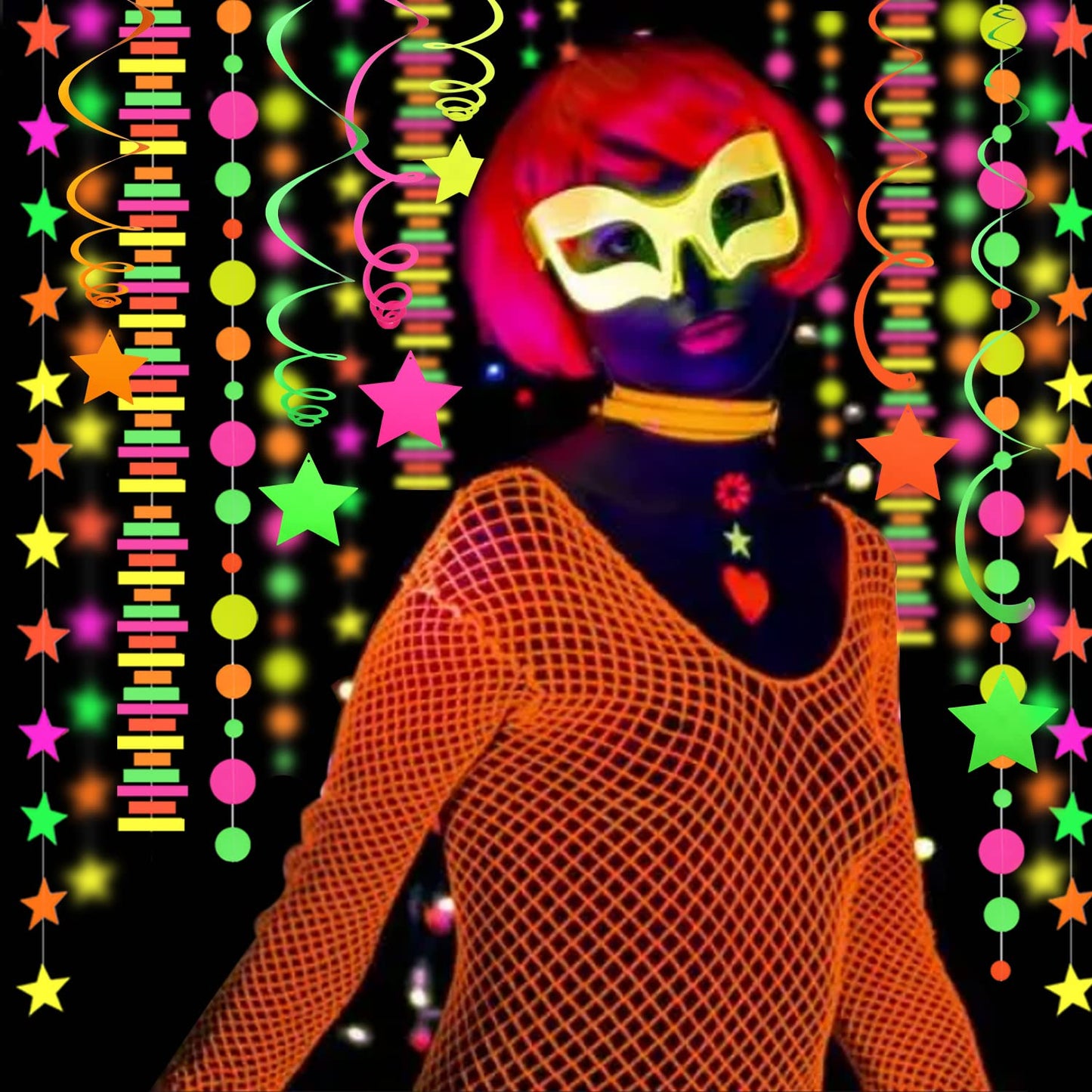 530feet UV Paper Neon Garland Neon Streamers Glow in The Dark Glow Party Supplies and Decorations Glow in The Dark Streamers Blacklight Reactive Fluorescent Black Light Neon Party Supply for Birthday