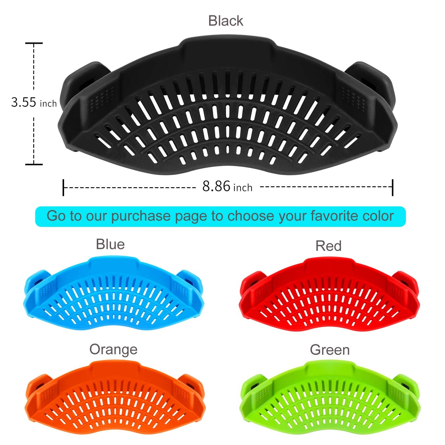 Clip On Strainer Silicone for All Pots and Pans, Pasta Strainer Clip on Food Strainer for Meat Vegetables Fruit Silicone Kitchen Colander