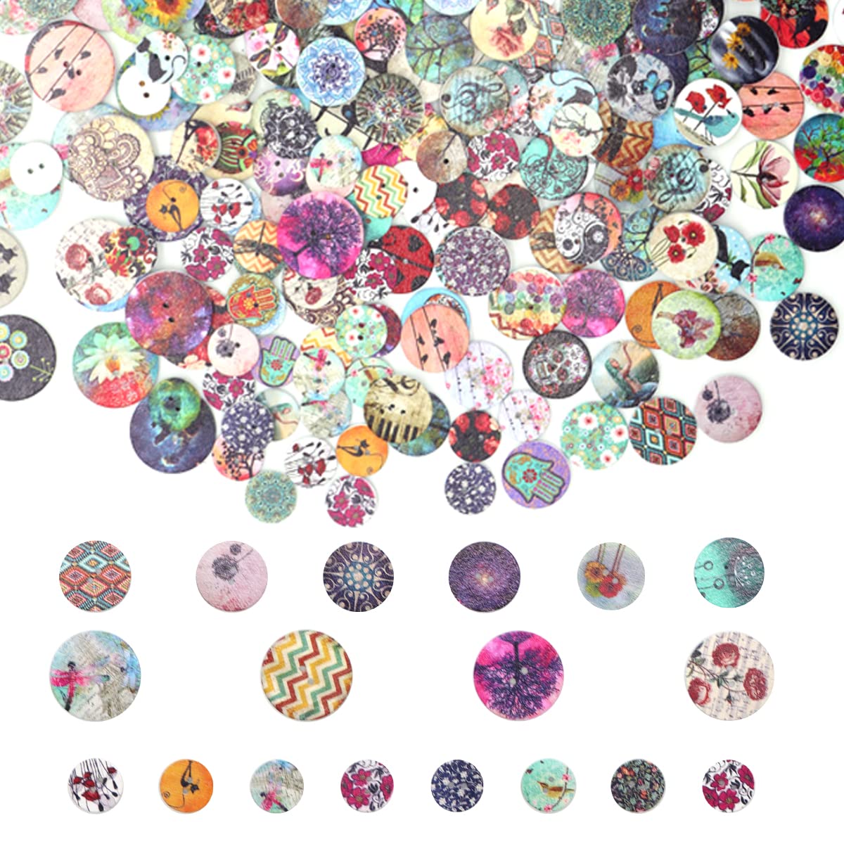 400 Pcs Wooden Buttons - Many Styles Decorative, Cute 3D Buttons for DIY Sewing (20mm, 15mm, 25mm)