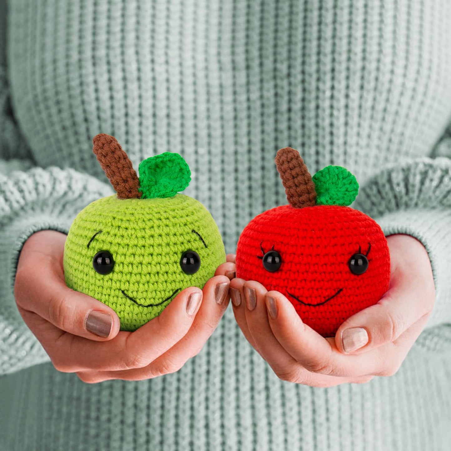 Crochet Kit for Beginners, Beginner Crochet Starter Kit with Step-by-Step Video Tutorials, Learn to Crochet Kits for Adults Kids, DIY Knitting Supplies, Apple Couple (40%+ Yarn)
