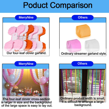 Party Streamers 6pcs, 11.81 Feet/3.6 M Each Reusable Four-Leaf Clover Paper Flower Garland for Party, Wedding Decoration (Pink-White-Orange)