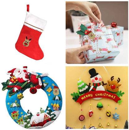 28 Pieces Christmas Felt Applique Kits Santa Christmas Bells Deer Tree Gift Boxes Non Woven Fabric Patches Stickers Badge for Hair Accessories Scrapbook Xmas Decorations