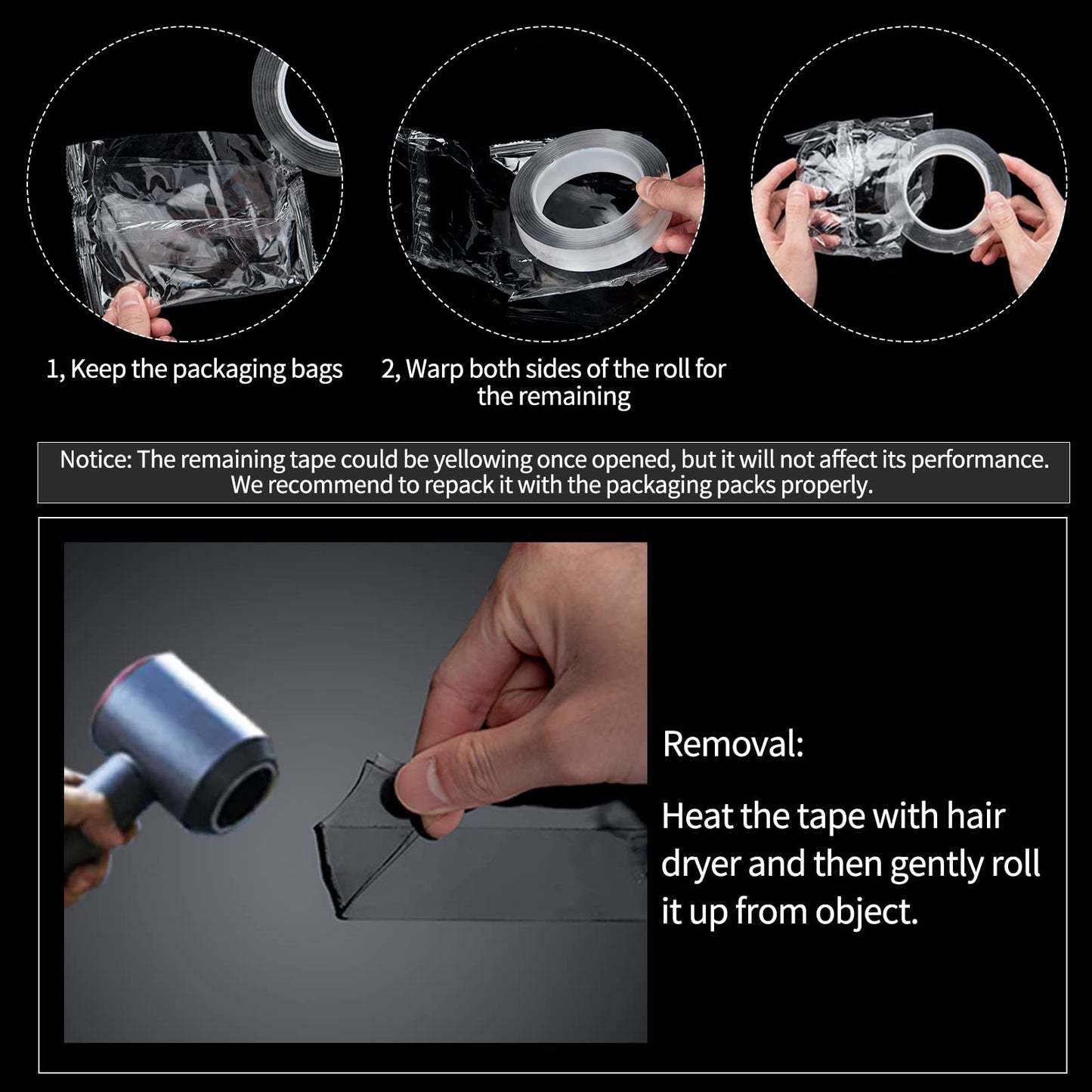 Double-Sided Mounting Tape (10FT), Multipurpose Removable Adhesive Foam Tape, Transparent, Household