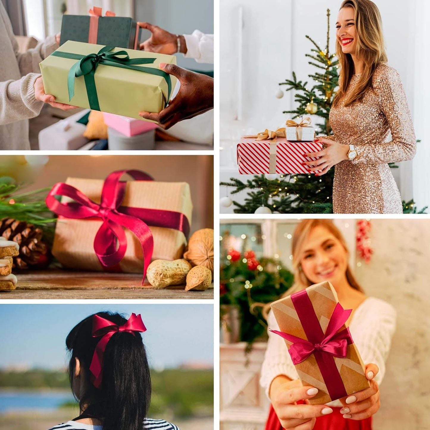 3 Rolls Christmas Ribbon 1 Inch X 50 Yards Red and Green Satin Ribbon Double Faced Polyester Holiday Ribbons for Gift Wrapping Wedding Decor