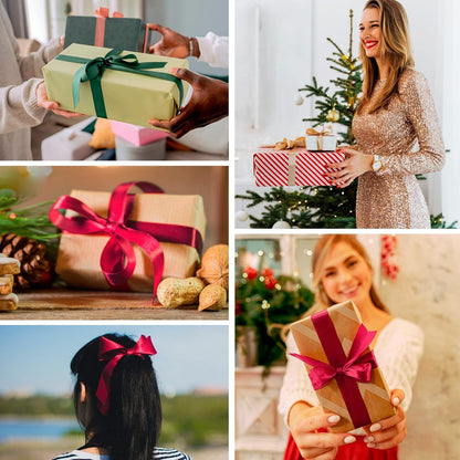 3 Rolls Christmas Ribbon 1 Inch X 50 Yards Red and Green Satin Ribbon Double Faced Polyester Holiday Ribbons for Gift Wrapping Wedding Decor