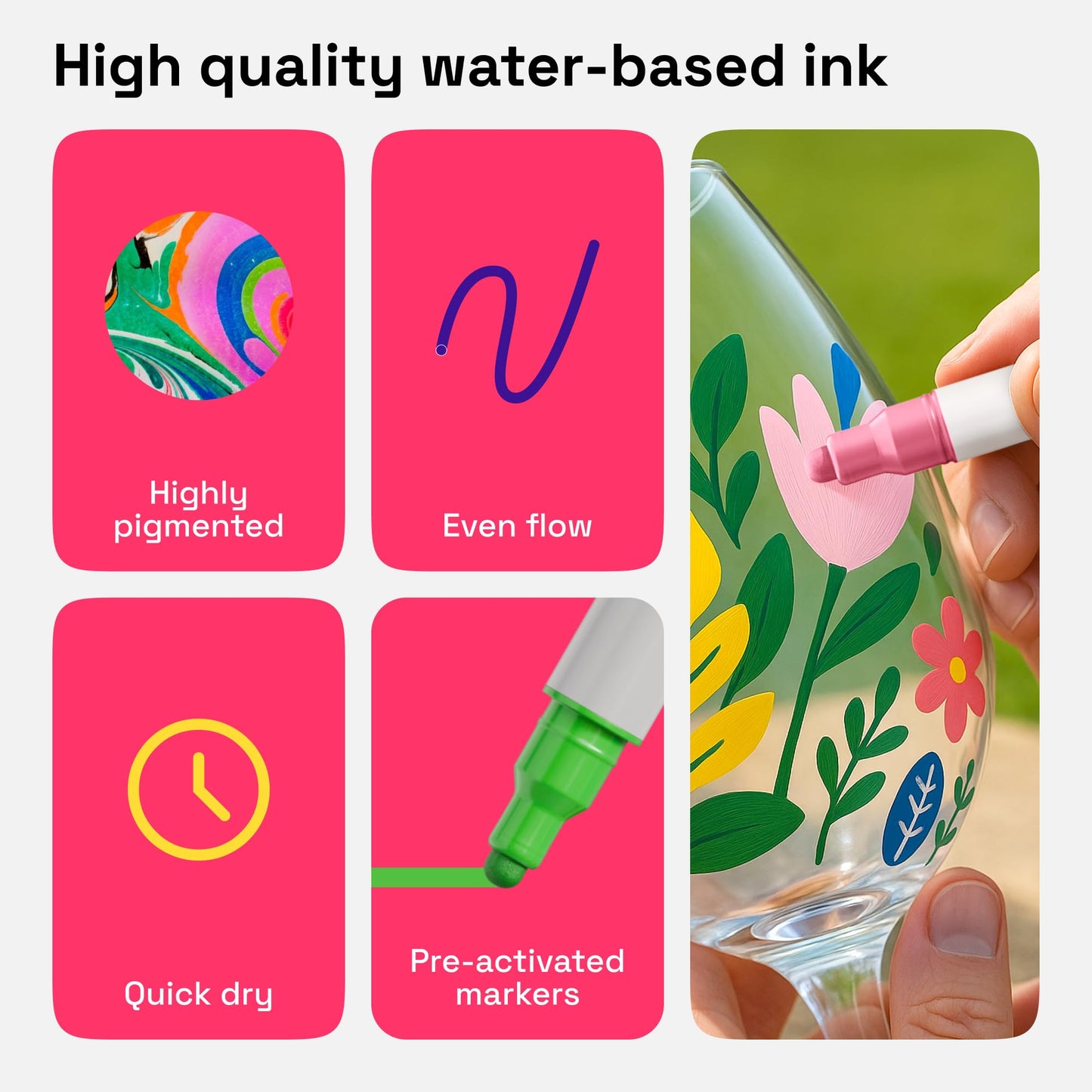 24 Dual Tip Acrylic Paint Markers, Acrylic Paint Pens, Fabric Markers for Textile, Rock, Glass, Wood, Paper, Ceramic, Canvas DIY Art Supplies Kit for Kids and Adults (Dual Tip Dot + Fine, 24)