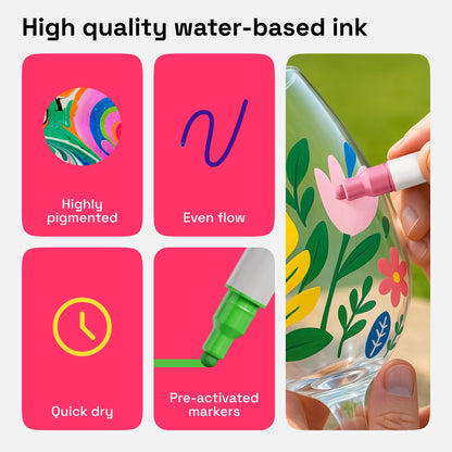 24 Dual Tip Acrylic Paint Markers, Acrylic Paint Pens, Fabric Markers for Textile, Rock, Glass, Wood, Paper, Ceramic, Canvas DIY Art Supplies Kit for Kids and Adults (Dual Tip Dot + Fine, 24)