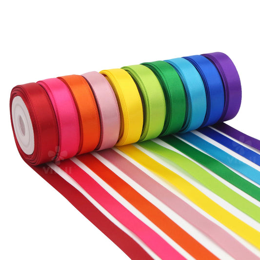 Rainbow Ribbon Solid Color Assortment 10 Colors Double Face Satin Ribbon for Gift Wrapping Happy Birthday Party Decorations, 3/8" X 5 Yard Each Total 50 Yds Per Package
