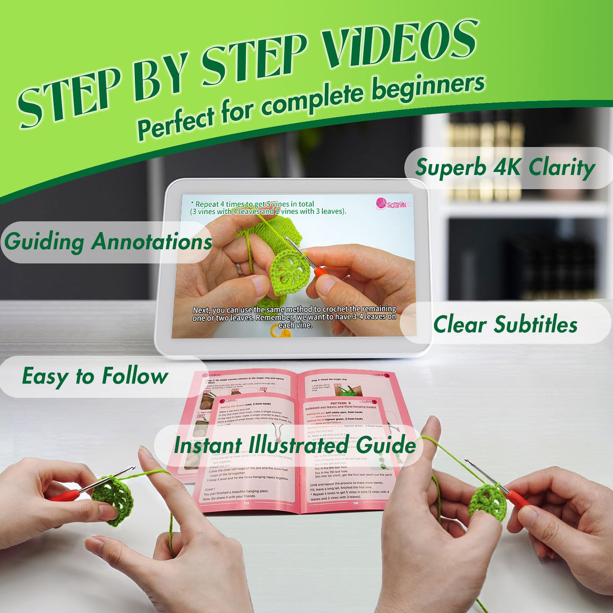 Crochet Kit for Beginners with Step-by-Step Video Tutorials,Beginners Starter Crochet Succulent Plant Kit for Adults Kids,Learn to Crochet Set (Hanging Plants)
