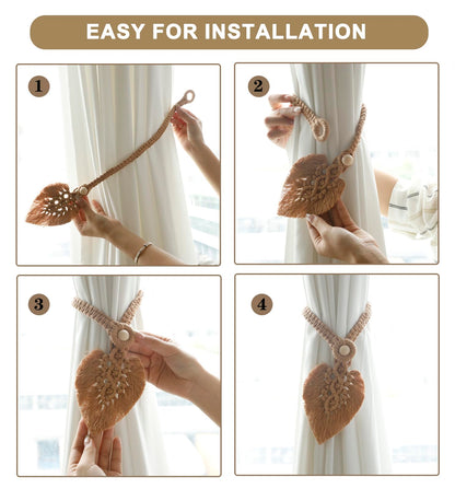 2Pack Curtain Tiebacks Handmade Holdbacks - Farmhouse Curtain Tie Back Holder by Hand-Woven Cotton Rope, Bohemian Home Decor Drapery Holdback