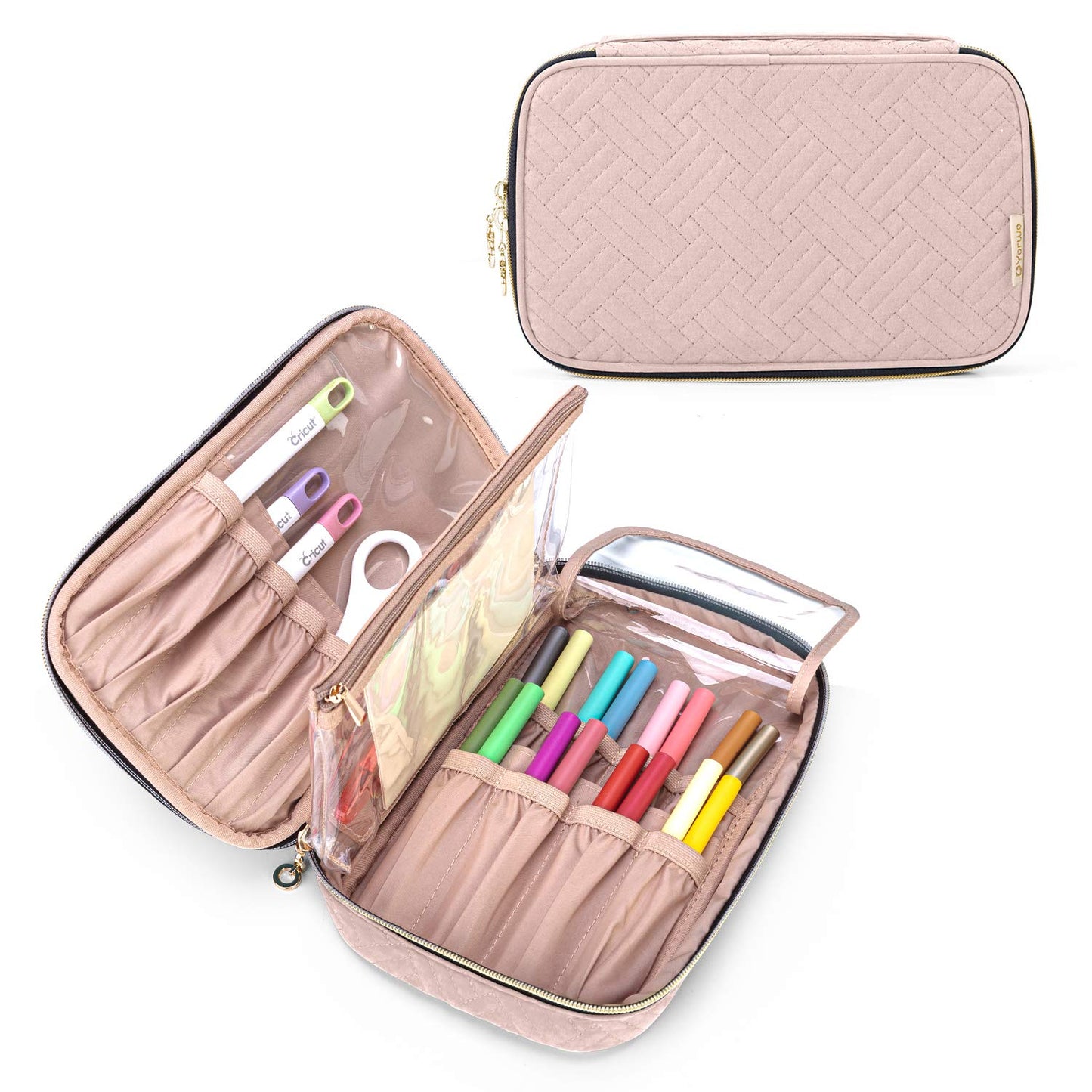 Carrying Case Compatible with Cricut Tools Set, Accessories Organizer Bag for Craft Pens and Basic Tools, Dusty Rose (PATENTED DESIGN)