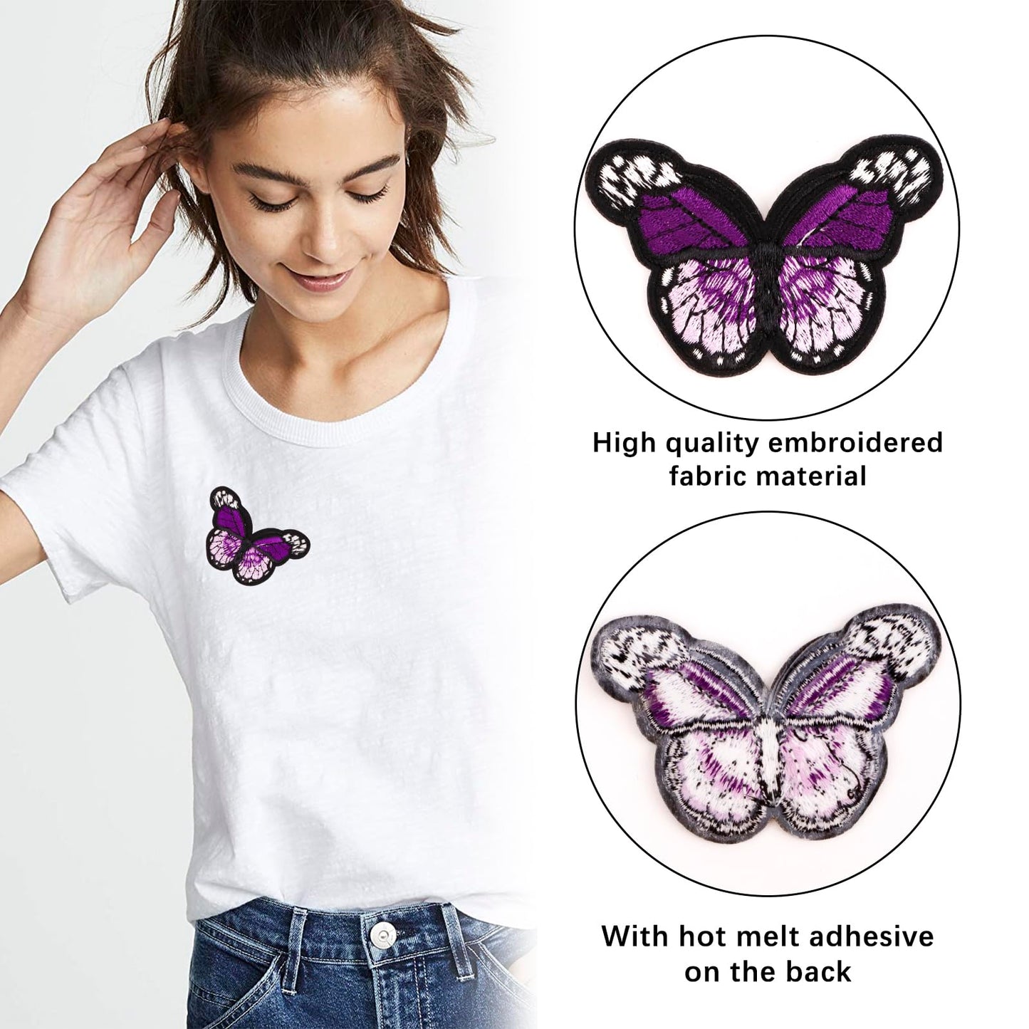 72 Pcs Embroidered Iron On Patches for Clothing, Butterfly Flower Iron On Patches Set, Bee Rose Daisy Embroidered Patches, Applique Patches for Clothes, Jackets, Jeans, Backpacks