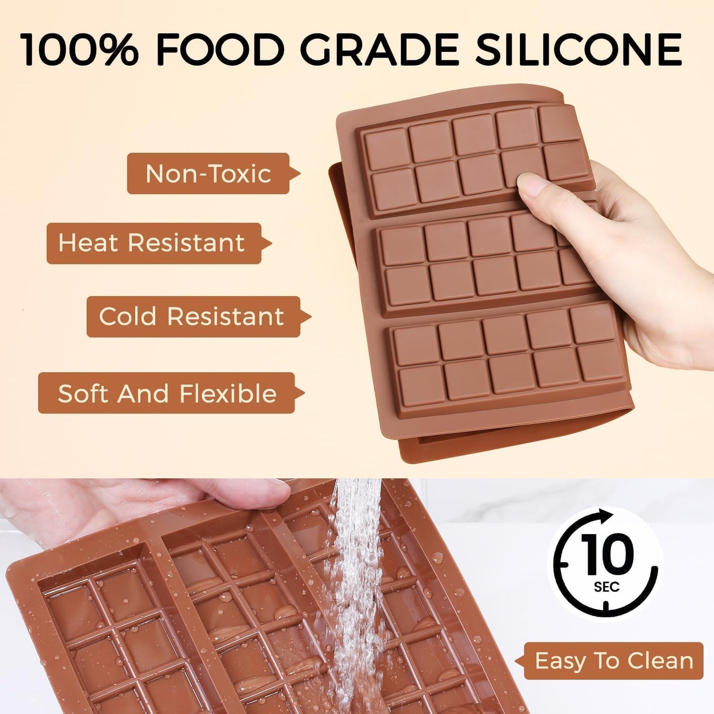 Chocolate Molds - Non-Stick Chocolate Bar Mold, Break Apart Chocolate Bar Maker Food Grade Deep Chocolate Bar Mold For Making Candy Knafeh Pistachio Chocolate Bar - Set of 2