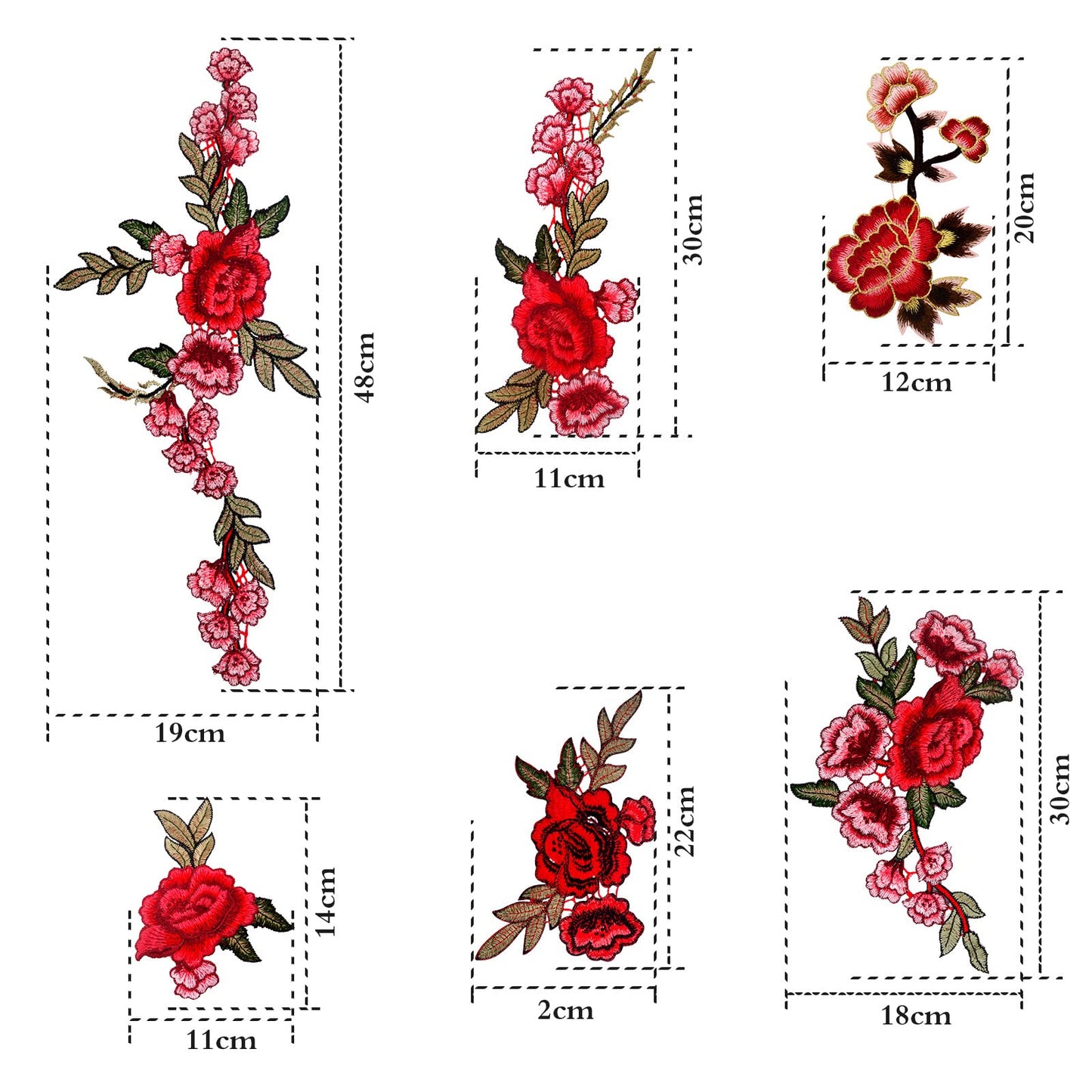 12 Pieces (6 Pairs) Iron On Flower Patches Clothing Patch Delicate Embroidered Flower Appliques for DIY T-Shirt Backpack Hoodies Shoes Bags Decoration, 6 Styles